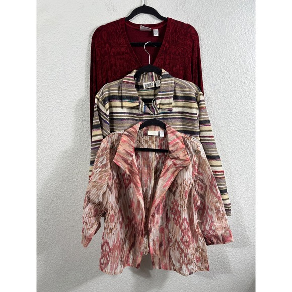 Chico's Sweaters - Chicos Lot of 3 Cardigan Jackets Womens Size 3 XL Silk Ikat Striped Red